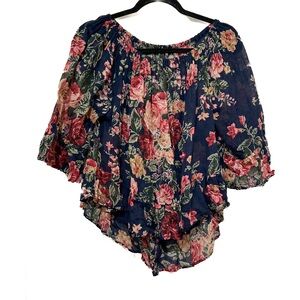 Denim & Supply Ralph Lauren Floral Navy Top Semi Sheer Blouse Cottagecore Sz Med